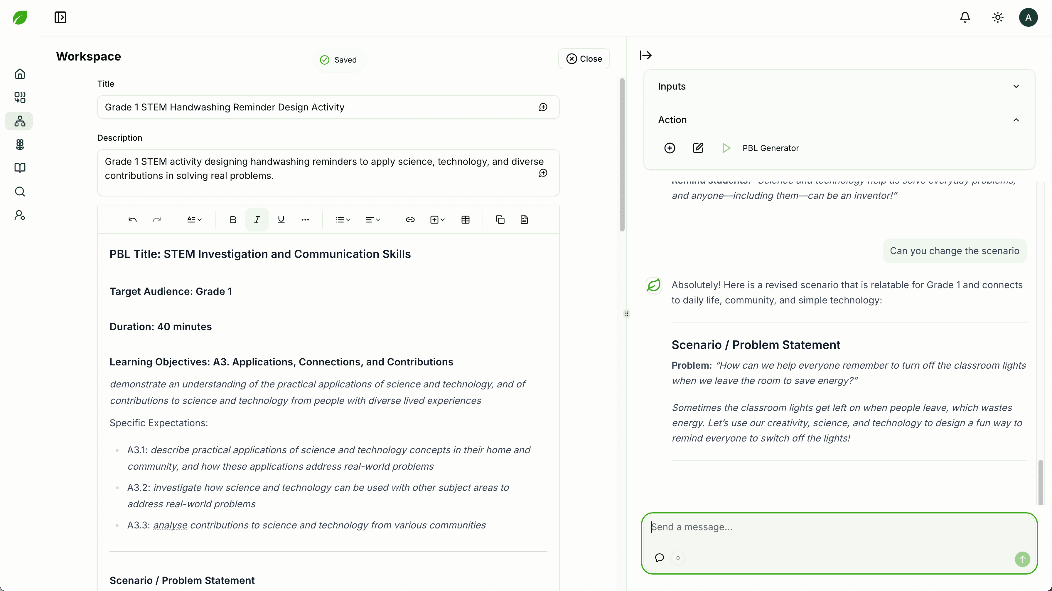 Screenshot of a STEM workspace