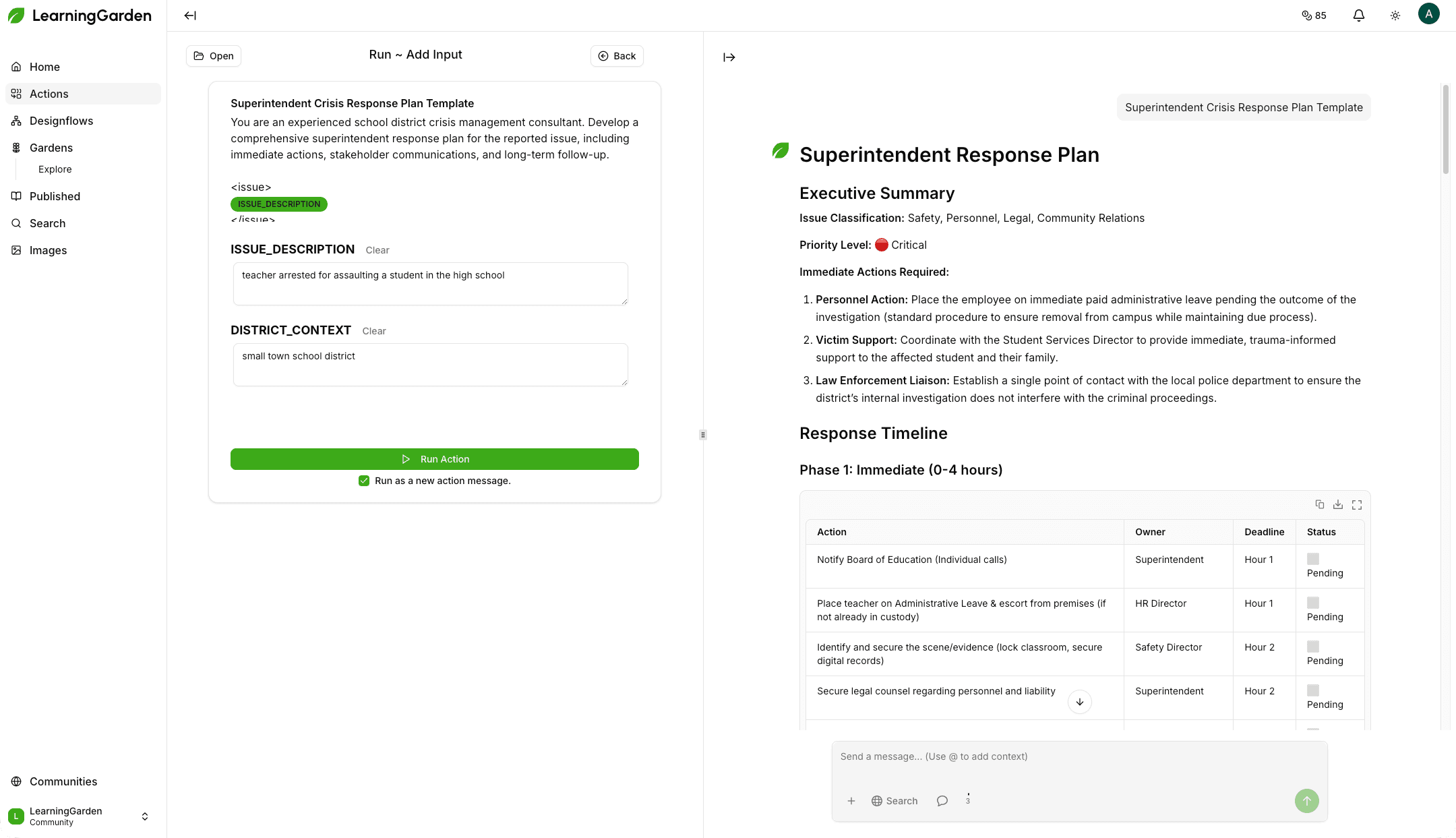 Crisis Response library — Designflows by scenario type with role-assignment templates