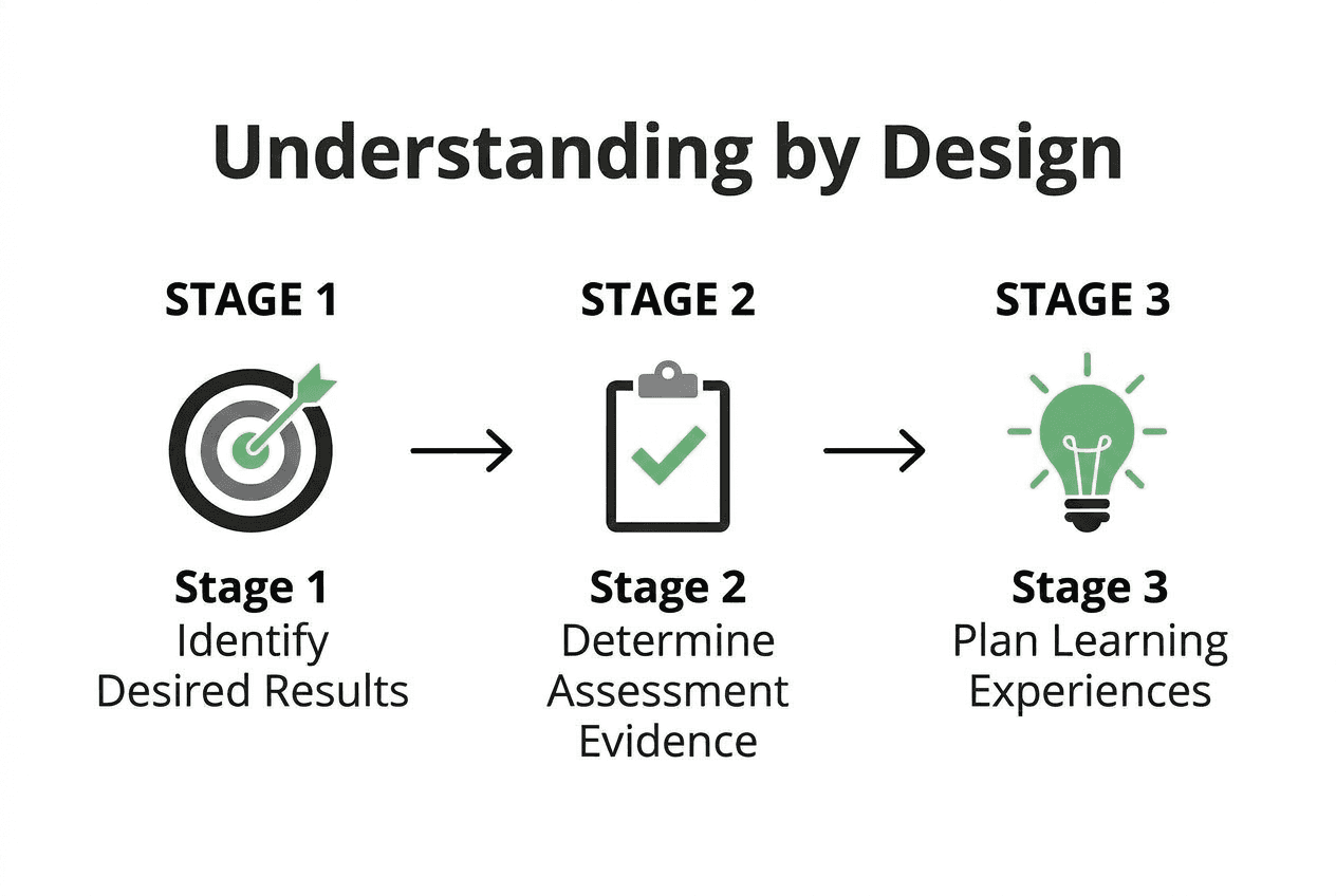 UbD Designflow — three connected Actions enforcing backward design