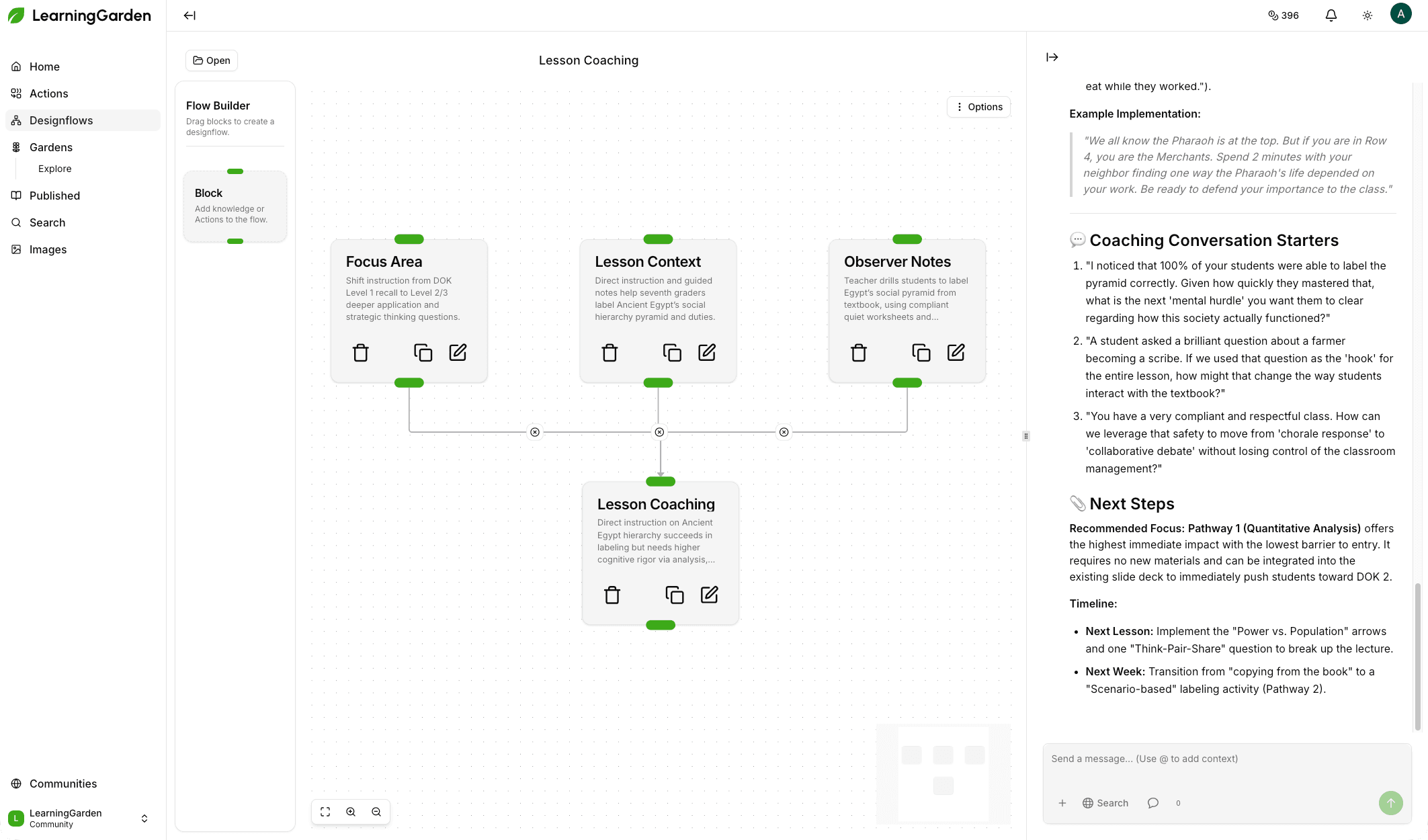 Coaching Library — walkthrough rubric look-fors mapped to runnable Actions